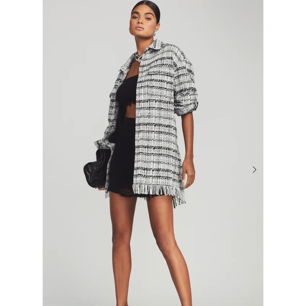 Retrofete Paris Jacket Black White Tweed Plaid Fringe Coat NWT Medium